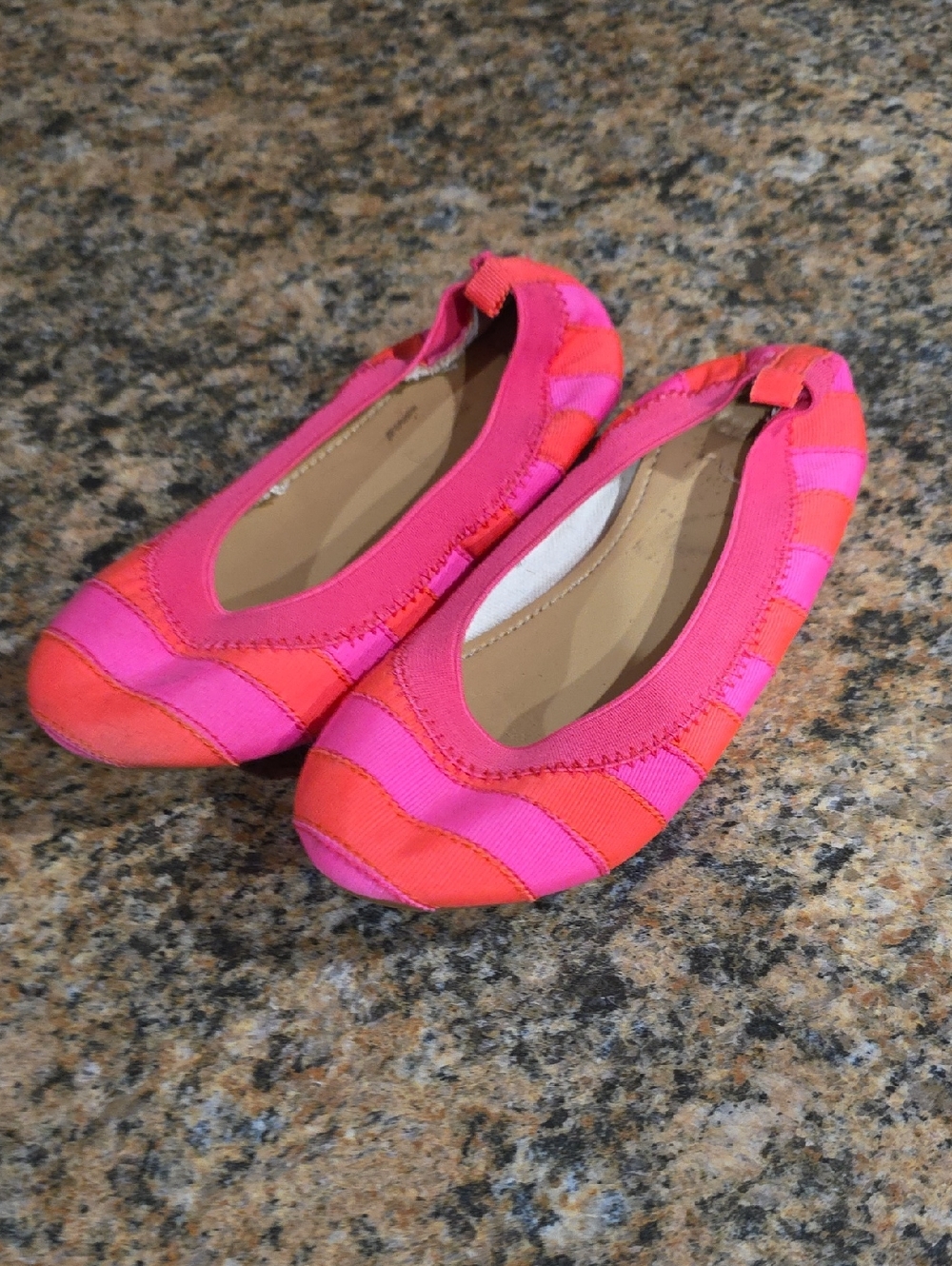 Crewcuts Pink and Orange Striped Girls Ballet Flats Size 13Y